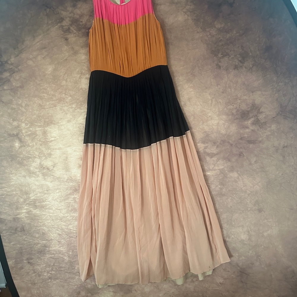 DKNY Colorblock Maxi Dress - Pink, Orange, Black, Cream